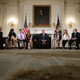 President Donald Trump (center) holds a listening session with student survivors of mass shootings, their parents and teachers in the State Dining Room at the White House in Washington, D.C.. on Feb. 21, 2018. (Chip Somodevilla/Getty Images)